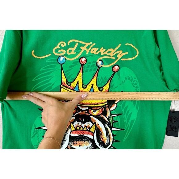 NWT Ed Hardy Rhinestone King Bulldog Green Tee Men's XL - Picture 10 of 11